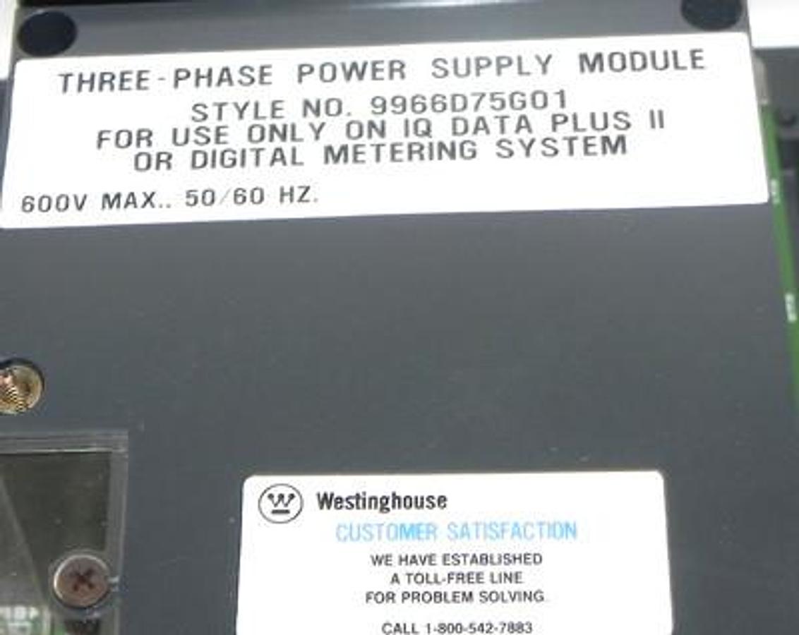 Used WESTINGHOUSE 2D78522 IQ DATA PLUS II MODULE W/ 9966D75G01 POWER MODULE 600V