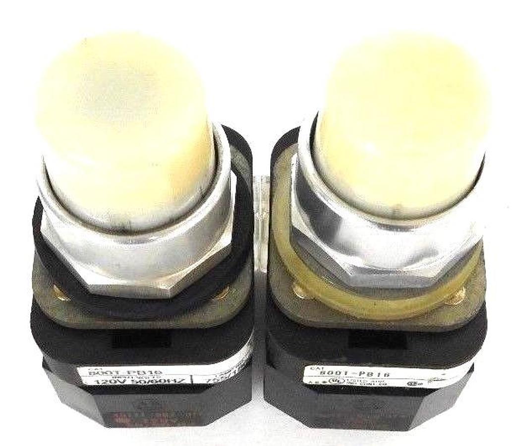 Used LOT OF 2 ALLEN BRADLEY 800T-PB16 PUSHBUTTONS SER. T WHITE CAPS 800T-XA SER. D