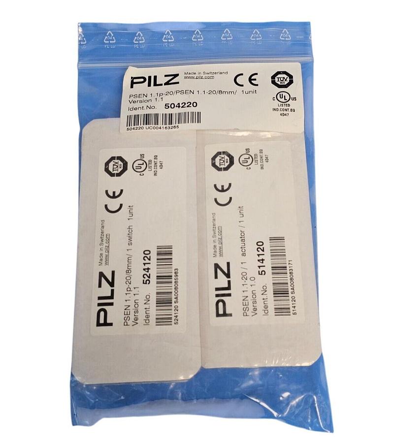 Used NEW PILZ PSEN 1.1P-20/PSEN 1.1-20/8MM/ 1UNIT IDENT. NO. 504220 SAFETY SWITCH