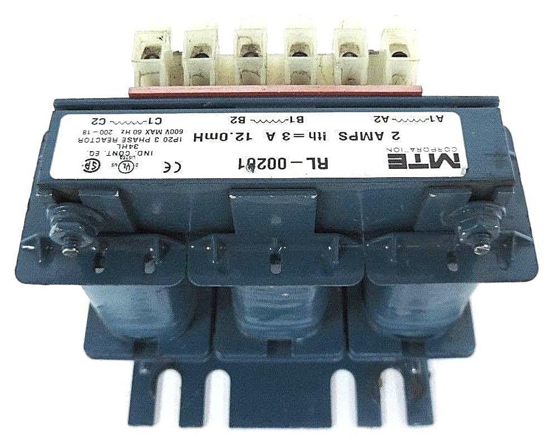 Used MTE CORPORATION RL-00201 TRANSFORMER LINE REACTOR 2 AMPS, ITH= 3A, 12.0 MH