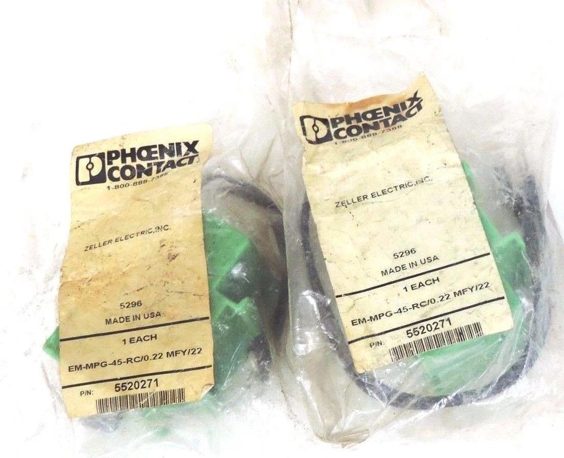 Used (2) NEW PHOENIX CONTACT EM-MPG-45-RC/0.22 MFY/22 RELAYS EMMPG45RC P/N: 5520271