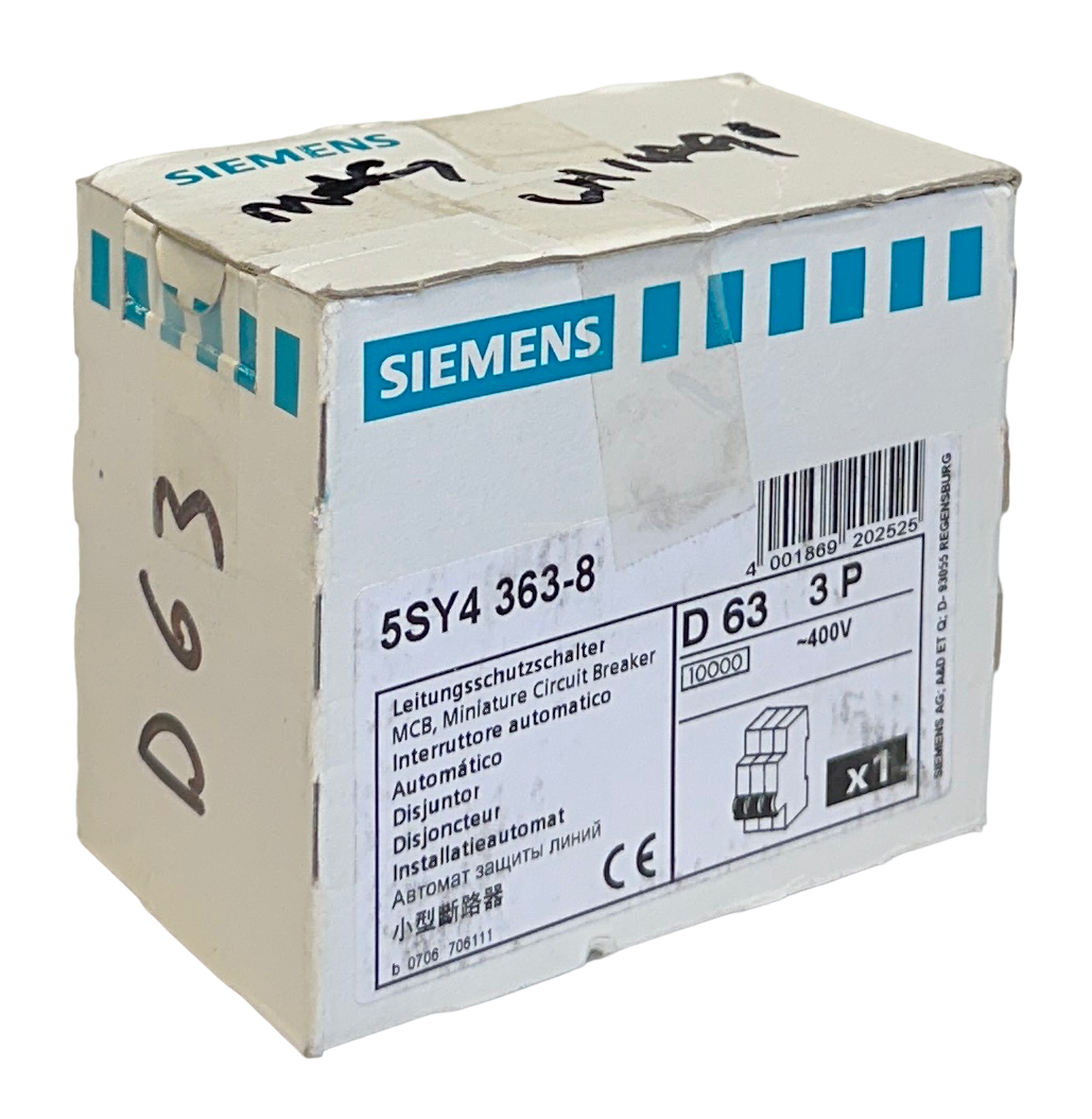 Used SIEMENS 5SY4363-8 / 5SY43638 MCB MINI CIRCUIT BREAKER 400V 3POLE NSMP