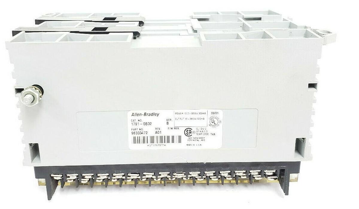 Used ALLEN BRADLEY 1791-0B32 I/O BLOCK 24VDC SER. B, P/N: 96333472 REV. A01