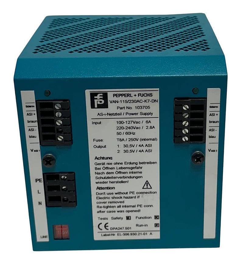 Used PEPPERL+FUCHS VAN-115/230AC-K7-DN / 103705 POWER SUPPLY 100-240VAC INPUT USNP
