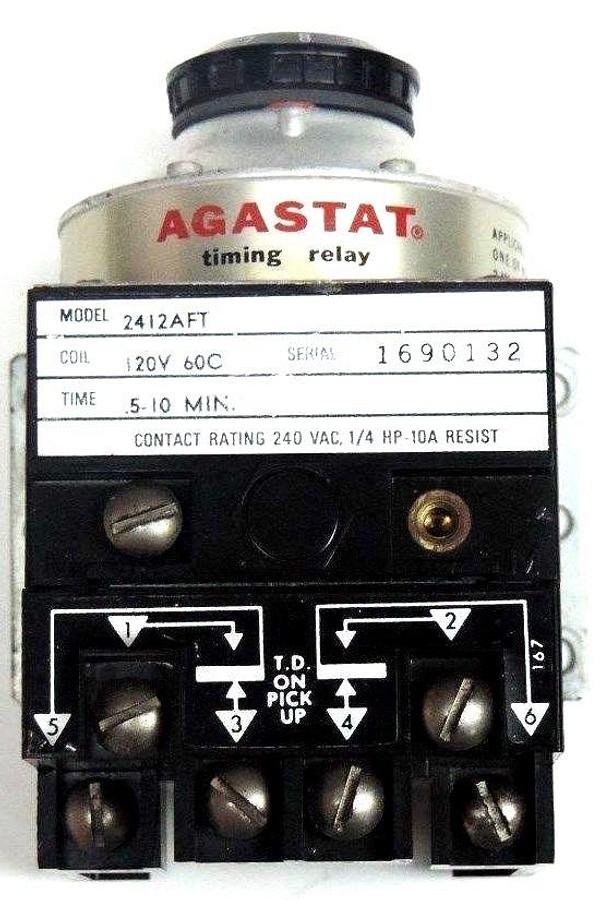 Used AGASTAT 2412AFT TIMING RELAY 120V, 60C, .5/10MIN., 240VAC, 1/4HP, 10A RESIST
