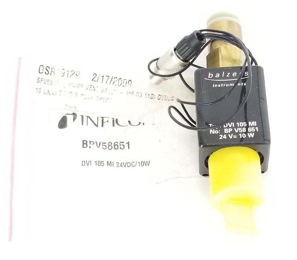 Used NEW INFICON BALZERS BPV58651 VALVE TYPE: DVI 105 MI, 24V = 10W