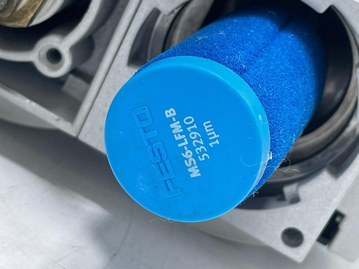 Used Festo MS6 Pneumatic Assembly: MS6-SV-1/2 Safety Valve + MS6-LFM Filter + MS6-FRM