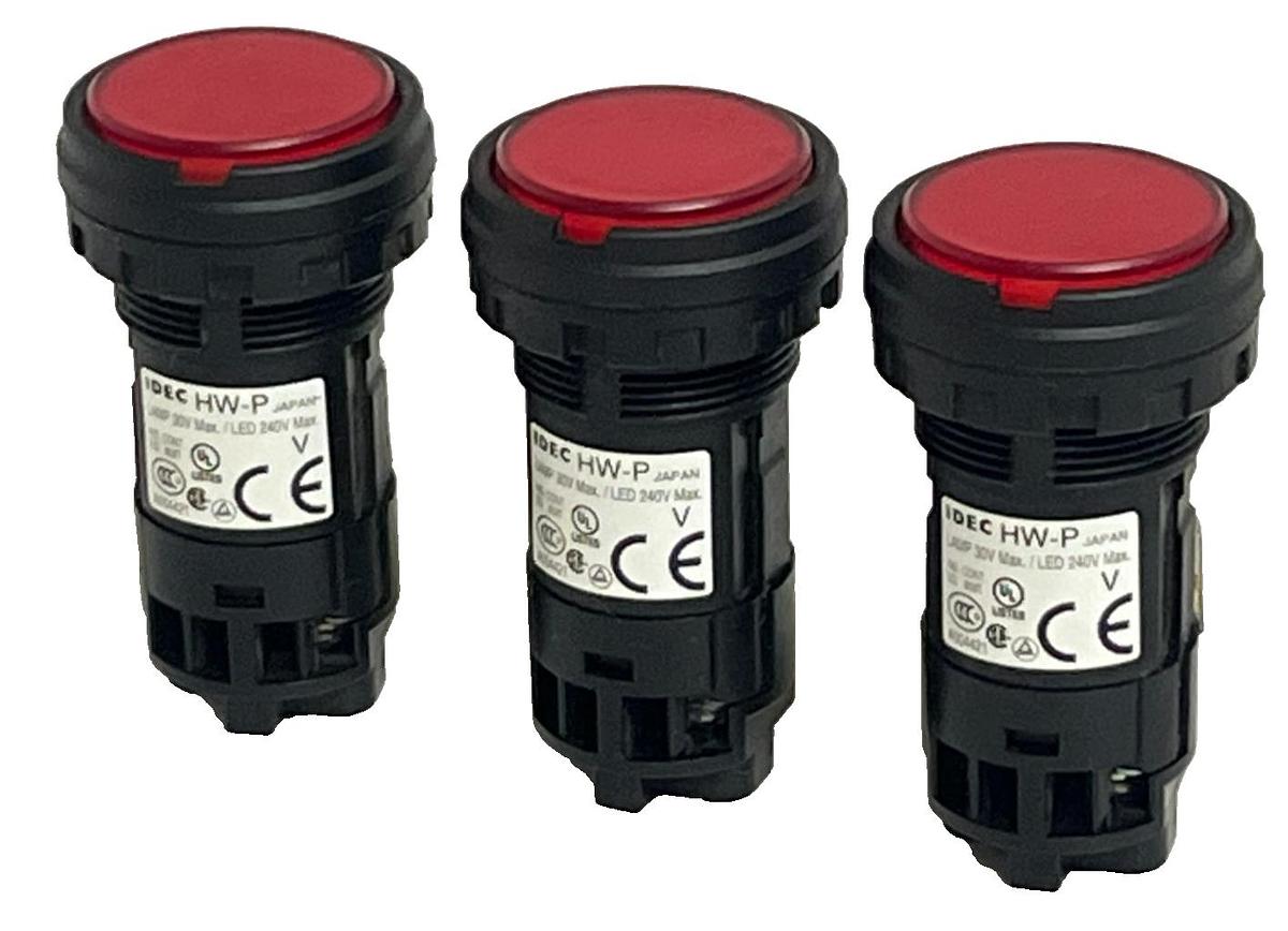 Used LOT OF 3 IDEC HW-P Red Indicator Light 22mm HWP Pilot Light R-24V Heavy Duty