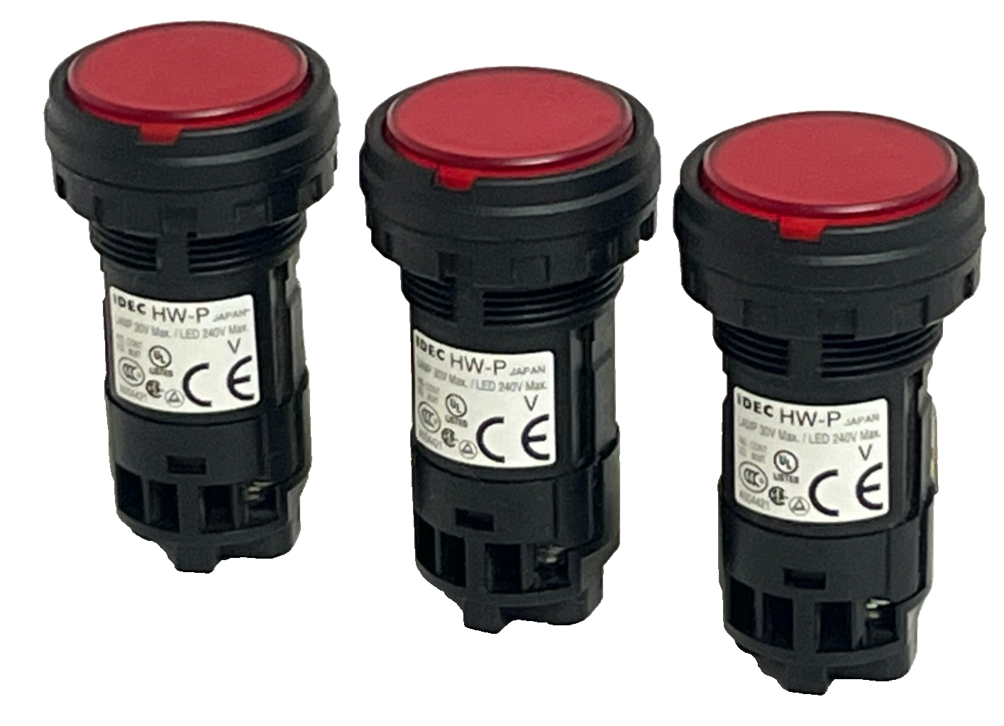 Used LOT OF 3 IDEC HW-P Red Indicator Light 22mm HWP Pilot Light R-24V Heavy Duty