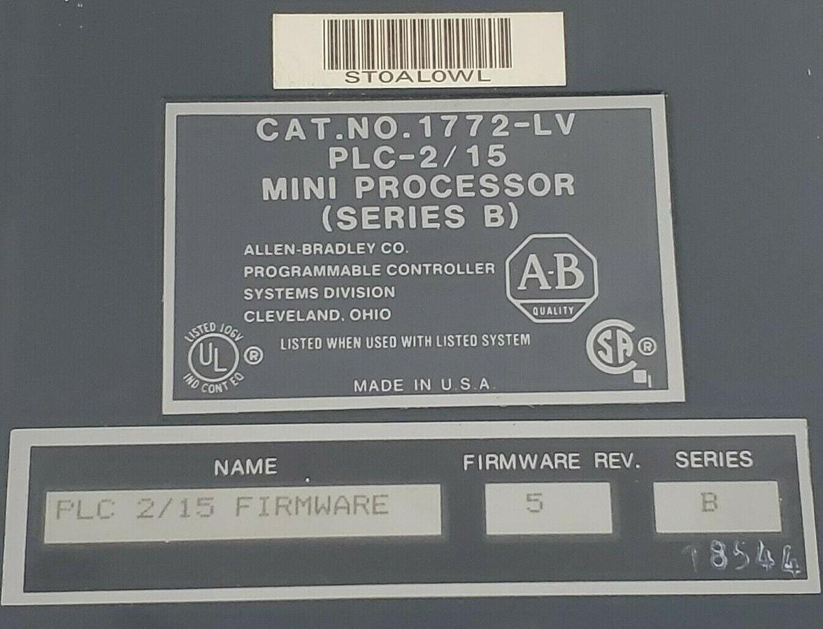 Used ALLEN BRADLEY 1772-LV MINI PROCESSOR FACE PLATE 39840, 610493-04 H