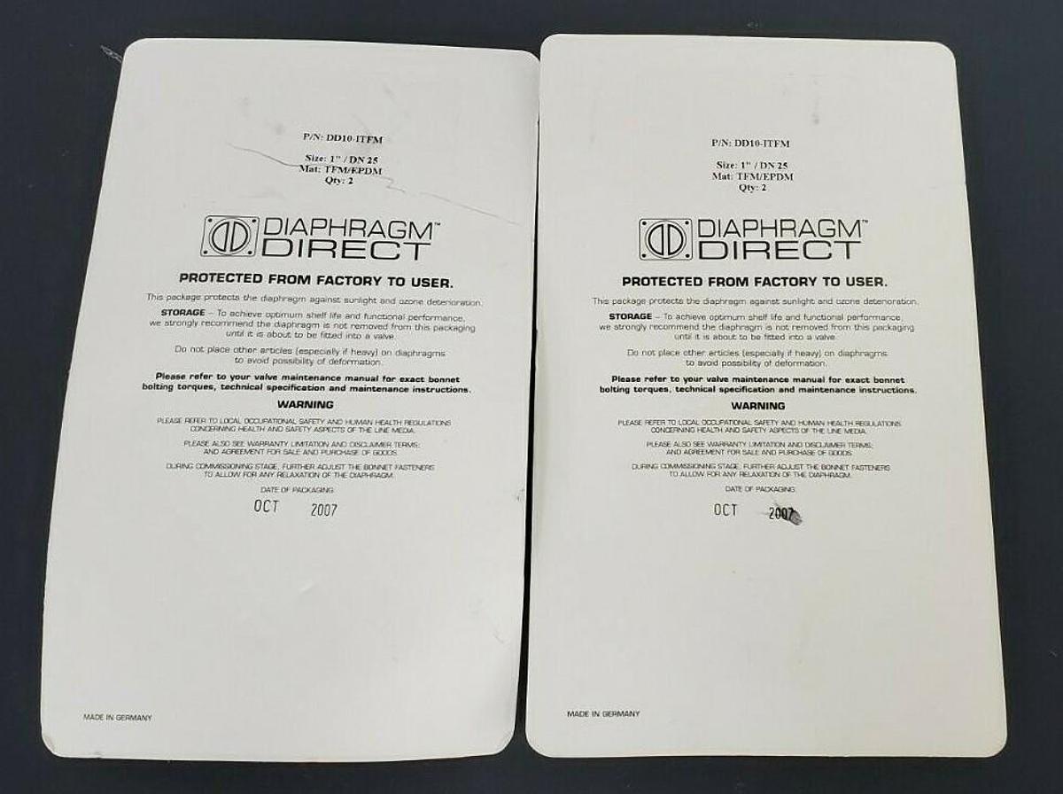 LOT OF 4 NEW DIAPHRAGM DIRECT P/N: DD10-ITFM SIZE: 1'' / DN 25 MAT: TFM/EPDM