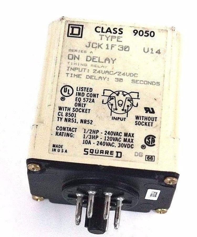 Used SQUARE D 9050JCK1F30V14 TIMING RELAY CLASS 9050-JCK1F30V14 30 SECONDS SERIES A