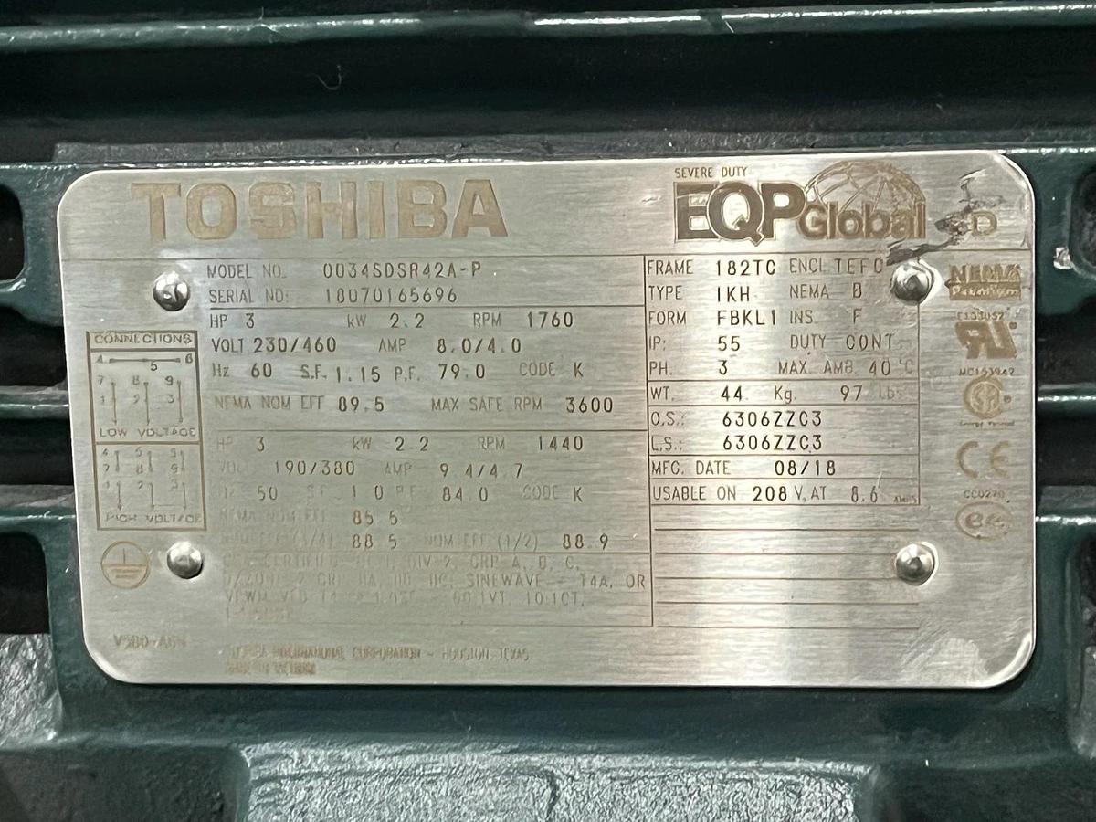 Toshiba 0034SDSR42A-P AC Motor | 3 HP | 1800 RPM | 3-Phase 460V | C-Face 182TC
