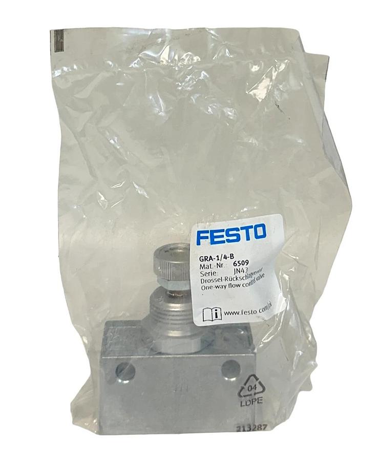 Used NEW SEALED FESTO GRA-1/4-B / 6509 ONE-WAY PNEUMATIC FLOW CONTROL VALVE 1MPa NSFS
