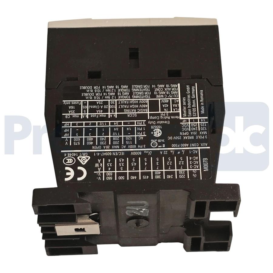 Used EATON XTCE007B10AD - DILM7-10 XT IEC CONTACTOR 7A, 120V DC COIL, 3P DILM710 NSMP