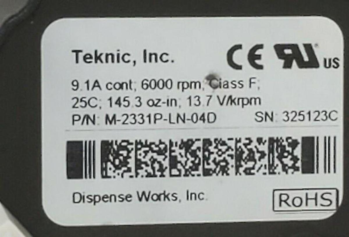 Used TEKNIC INC. M-2331P-LN-04D SERVO MOTOR 6000RPM CLASS F 25C 13.7 V/krpm