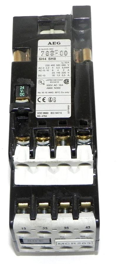 Used AEG 910-302-788-00 CONTACTOR 91030278800 6 POLE 24V DC 2 NC 20AMP SH880E