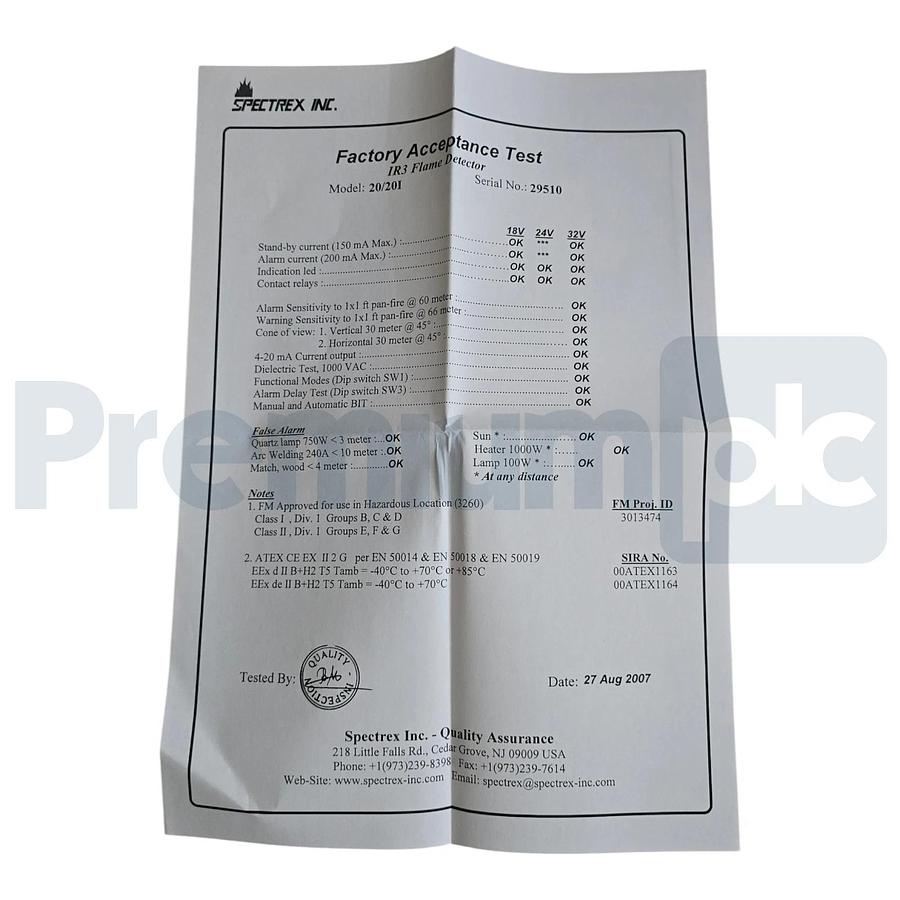 Spectrex 20/20 I-F IR3 Triple IR Optical Flame Detector 20/20I P/N 417935 NSMP