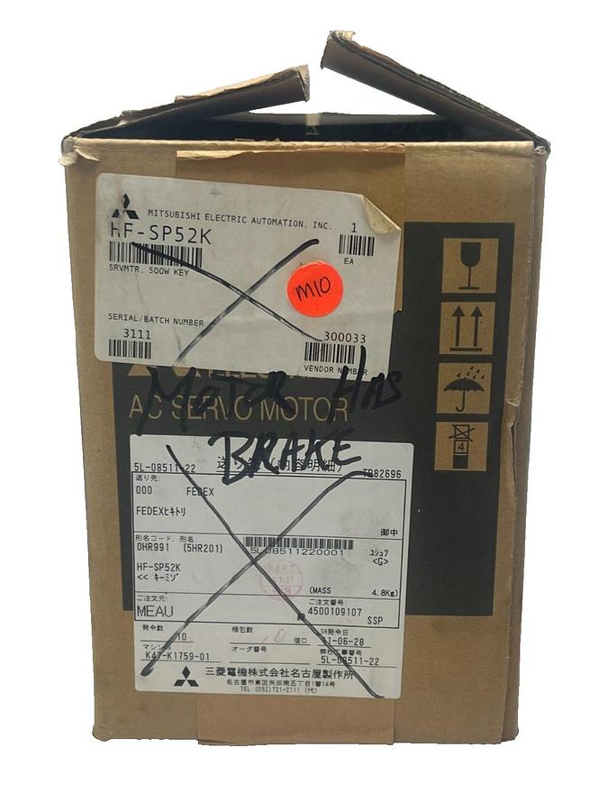 Used MITSUBISHI HF-SP52K AC Servo Motor 0.5kW 500W 2000 RPM w/ Brake MELSERVO J3 Ser.