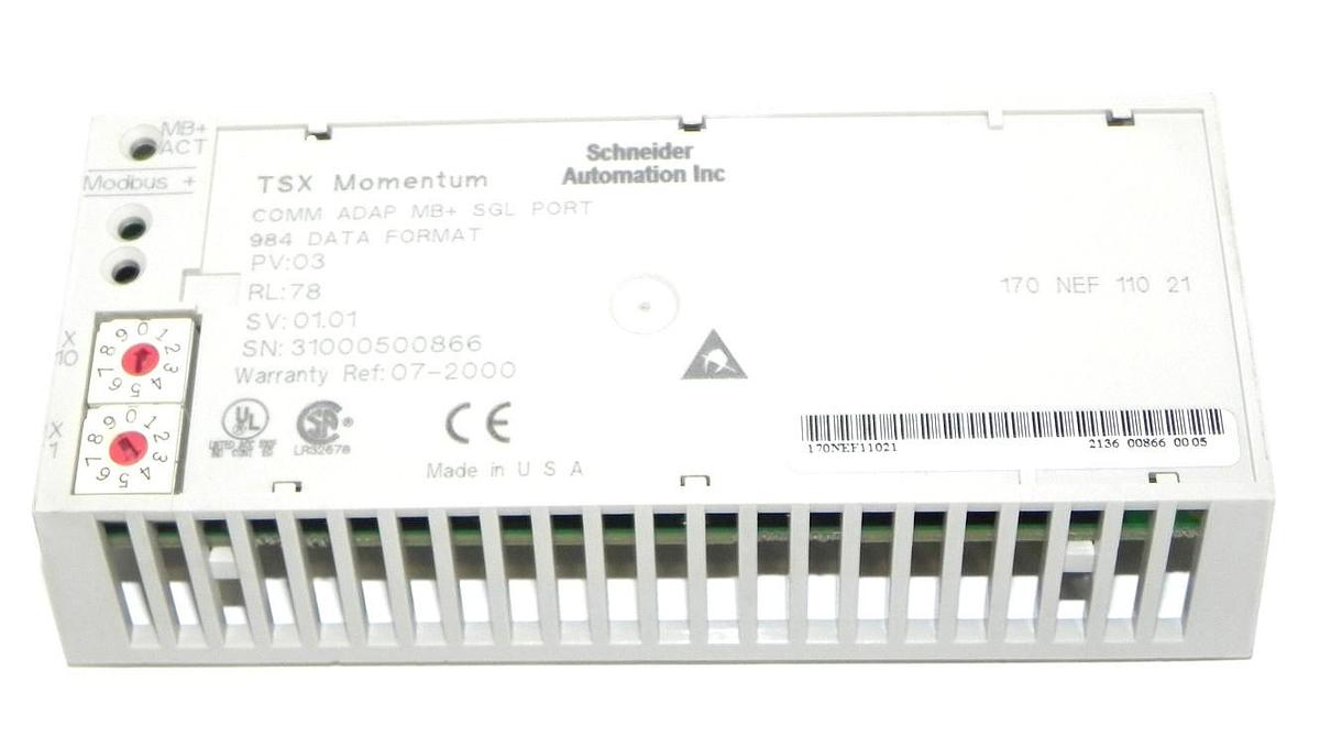Used SCHNEIDER AUTOMATION 170-NEF-110-21 COMM ADAP MB+ SGL PORT 984 DATA FORMAT