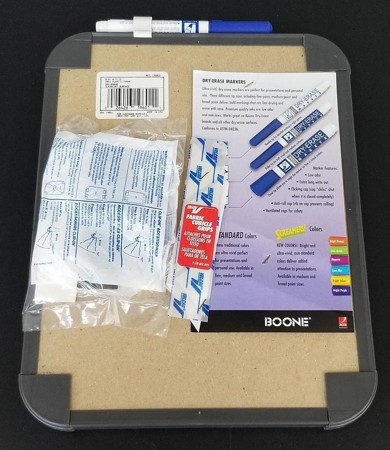 Used NIB BOONE 19601 DRY ERASE BOARD, GRAY PLASTIC FRAME, 8.5" X 11.0"