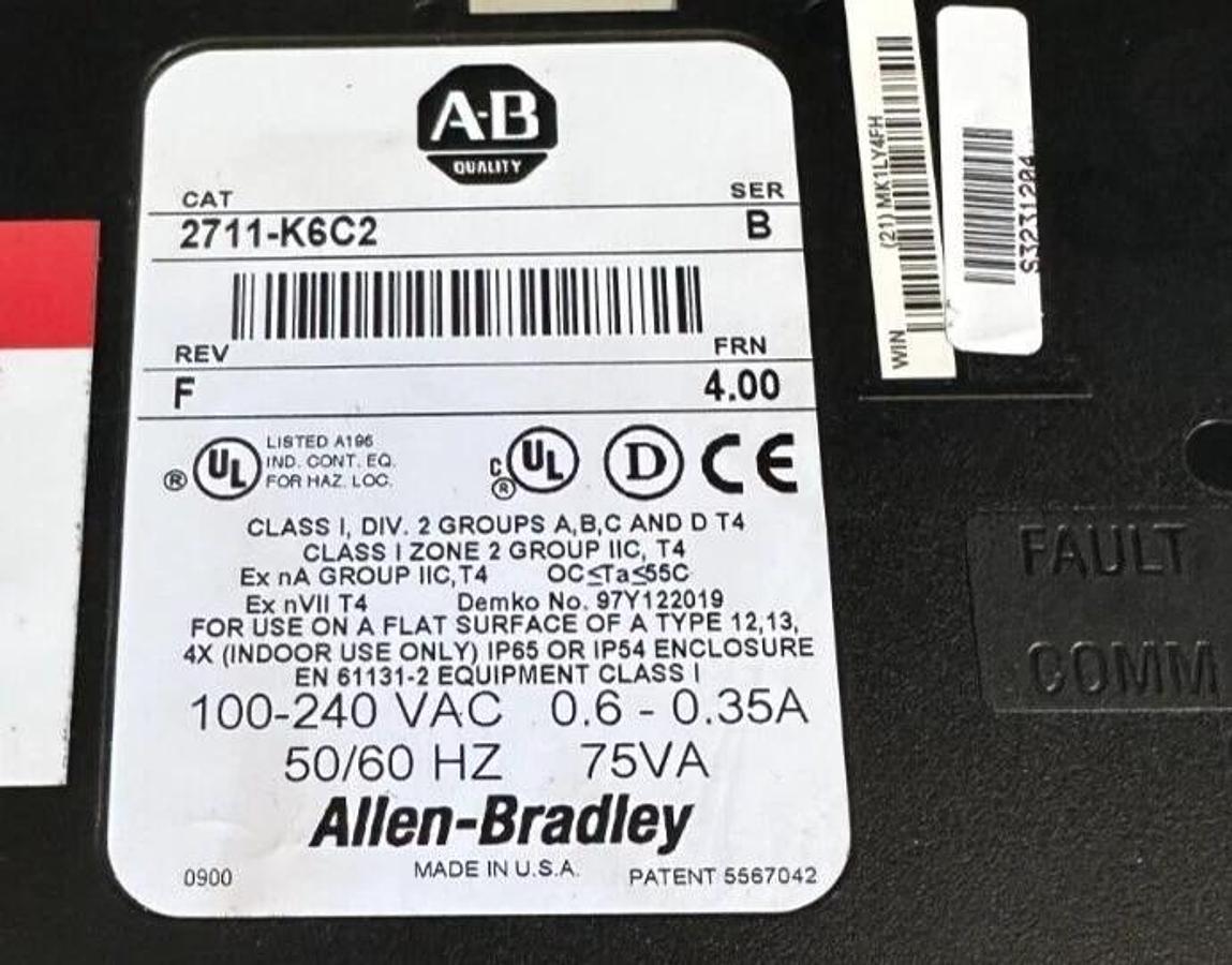 Refurbished REPAIRED ALLEN BRADLEY 2711-K6C2 /B PanelView 600 DISPLAY FRN. 4.00 2711K6C2