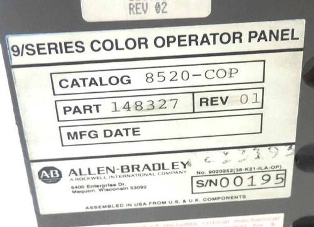 Used ALLEN BRADLEY 8520-COP 9/SERIES COLOR OPERATOR INTERFACE PANEL PROF. REPAIRED
