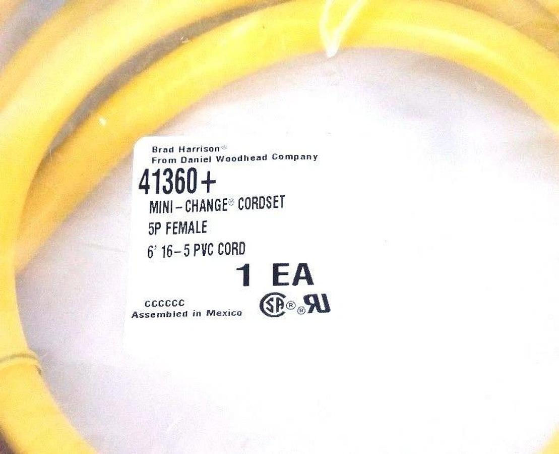 Used NIB BRAD HARRISON 41360 MINI-CHANGE CORDSET 5P FEMALE 6' 16-5 PVC CORD