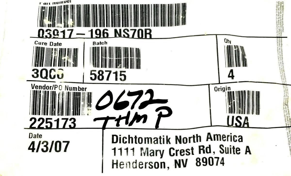 LOT OF 5 NEW GENERIC 03917-196 NS70R O-RINGS 4'' IN. ID. 4-3/8'' IN. OD. 225173
