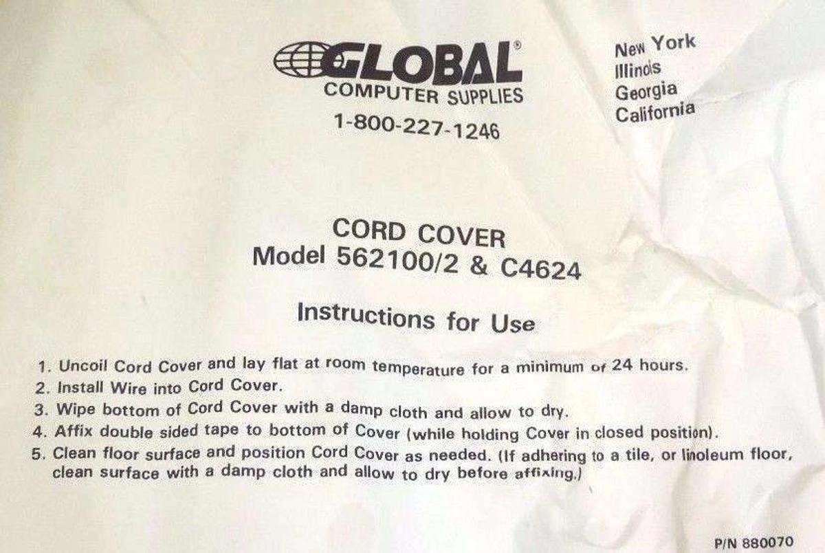 Used NEW GLOBAL 562100/2 CORD COVER C4624BK 25' WITH DOUBLE SIDED TAPE 88070