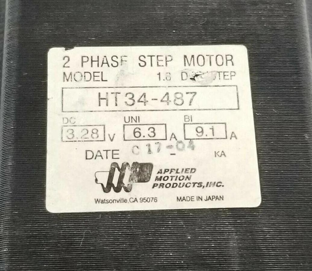 Used APPLIED MOTION PRODUCTS HT34-487 STEP MOTOR 2PH. 1.8 DEG. STEP 3.28VDC 6.3-9.1A
