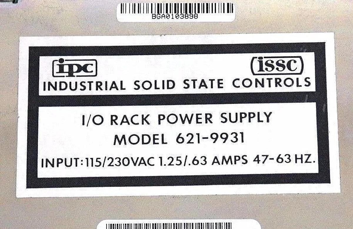 Refurbished REPAIRED IPC ISSC 621-9931 I/O RACK POWER SUPPLY 115/230VAC 1.25/.63 AMP 47-63HZ