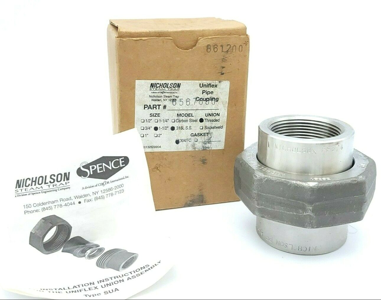 NIB NICHOLSON 6567000 UNIFLEX PIPE COUPLING 1-1/2'' 316L S.S.