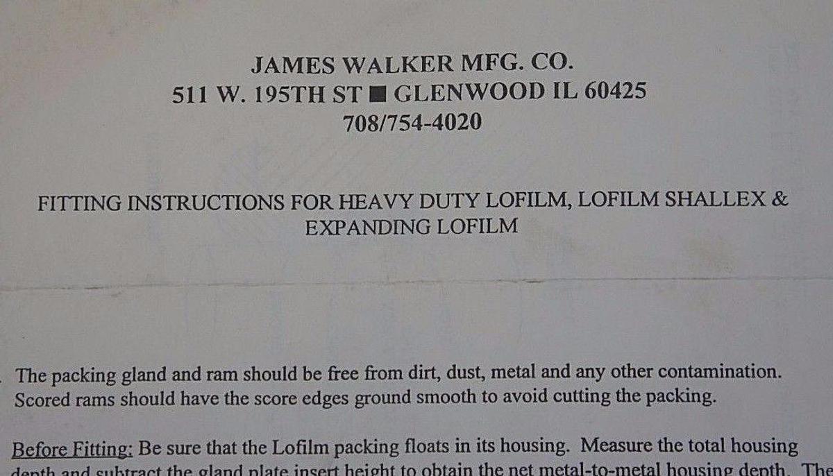 NEW JAMES WALKER MFG. LOFILM, LOFILM SHALLEX & EXPANDING LOFILM RINGS