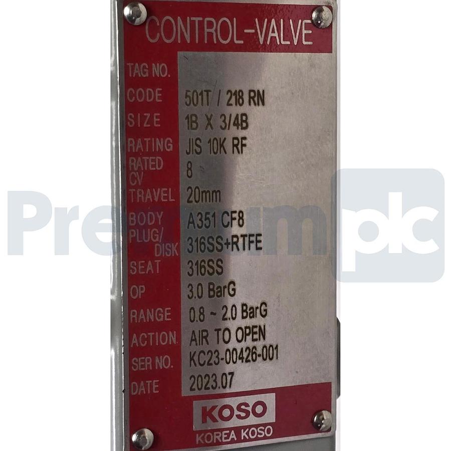 Koso 501T 1" x 3/4" S/S Control Globe Valve w/ Rotork YT-1000 E/P Positioner NEW