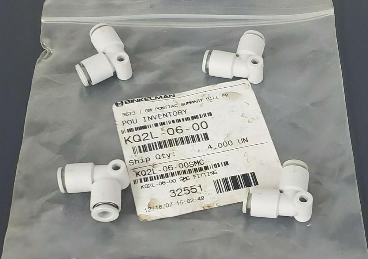Used LOT OF 4 NEW SMC KQ2L-06-00 UNION ELBOW FITTINGS 6MM, KQ2L0600