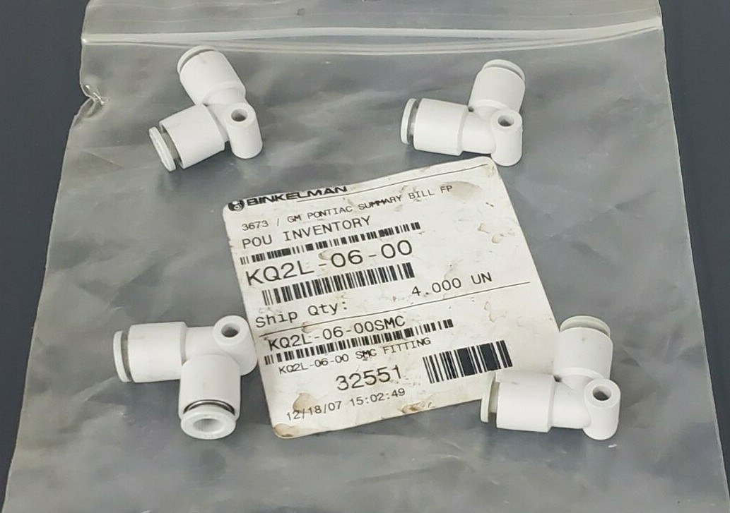 Used LOT OF 4 NEW SMC KQ2L-06-00 UNION ELBOW FITTINGS 6MM, KQ2L0600