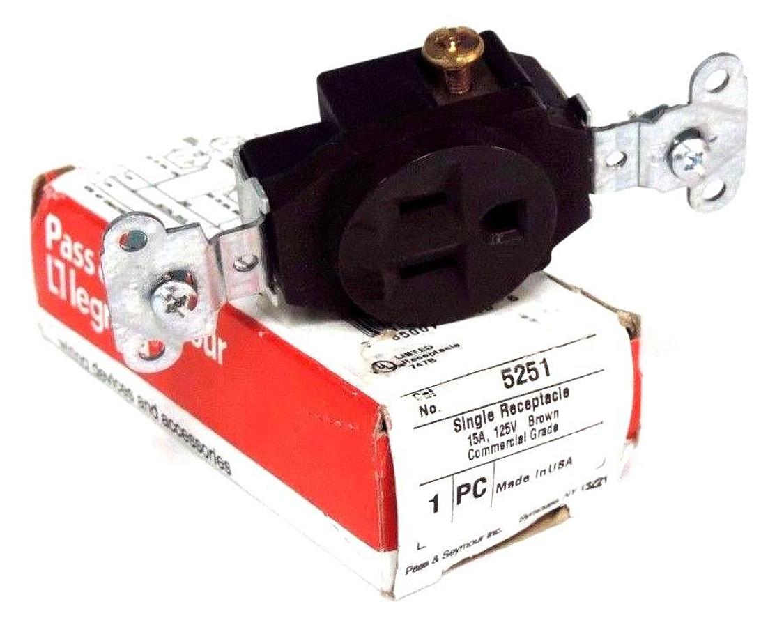 Used NIB PASS AND SEYMOUR 5251 SINGLE RECEPTACLE 15A 125V