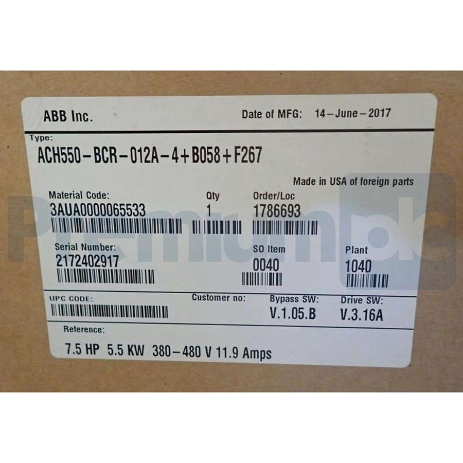 Used ABB ACH550-BCR-012A-4+B058+F267 ACH550 HVAC AC DRIVE 7.5 HP, 380-480V 11.9A NSMP