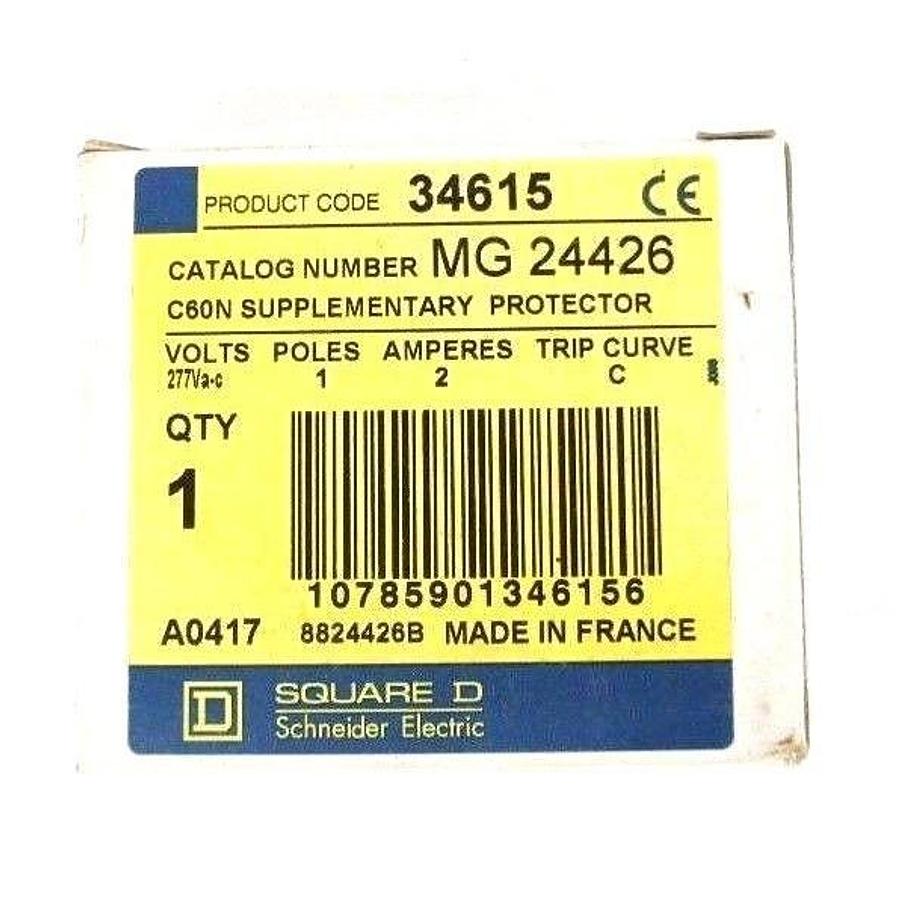 NIB SQUARE D MG24426 SUPPLEMENTARY PROTECTOR 34615 C60N 277V, 2AMP, TRIP CURVE C