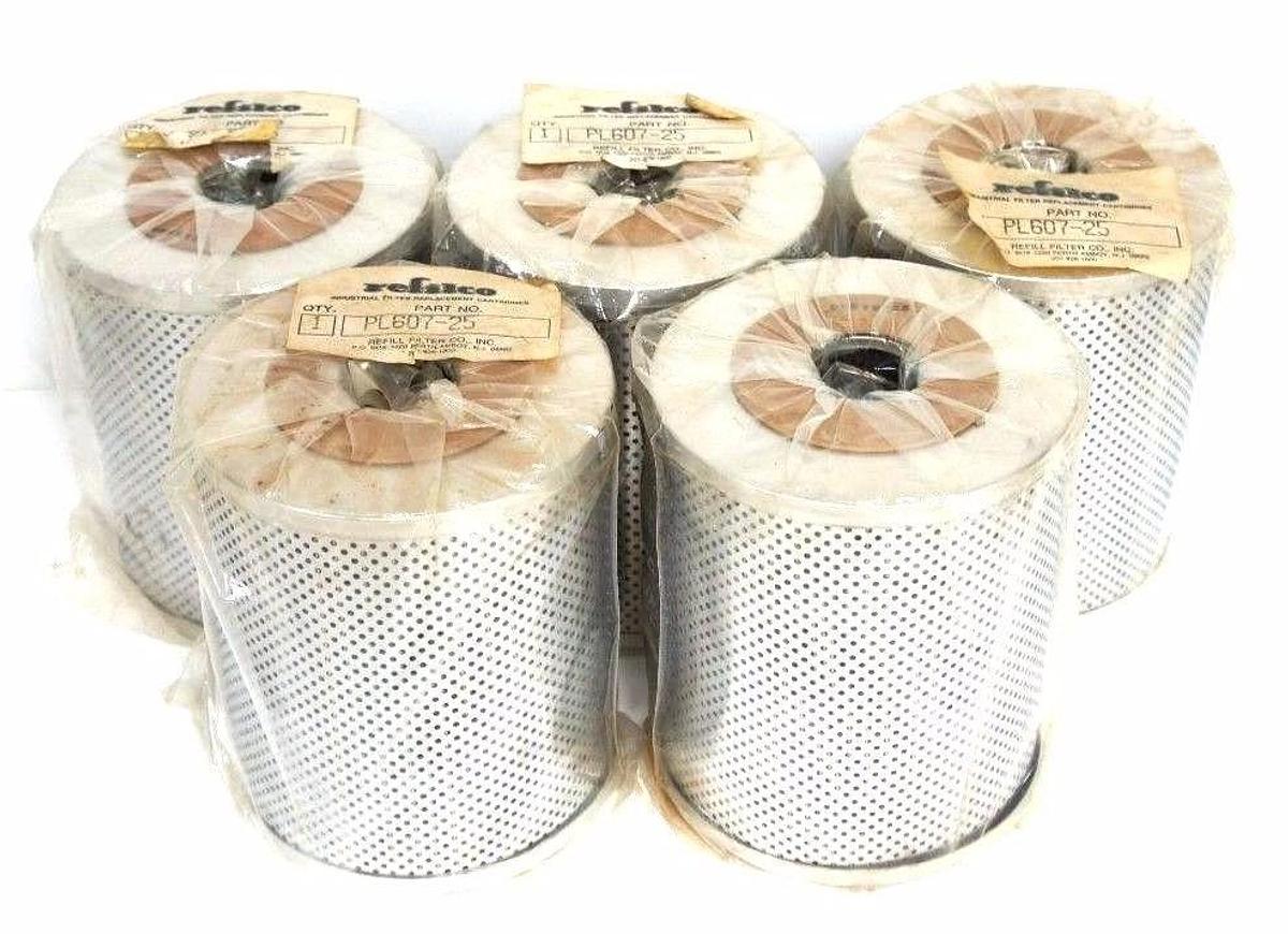 Used LOT OF 5 NEW REFILL FILTER CO. PL607-25 REFILCO FILTER REPLACEMENT CARTRIDGES