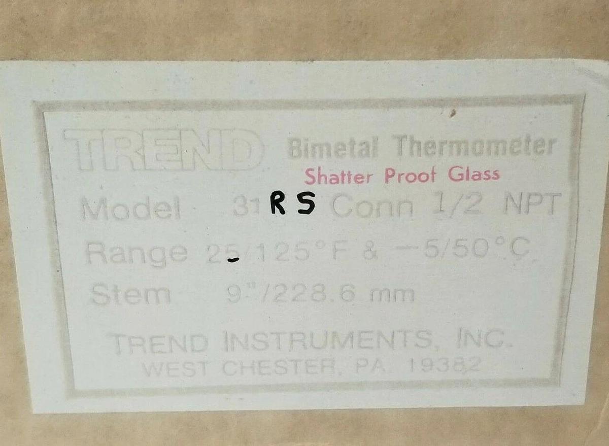 Used NIB TREND INSTRUMENTS MODEL 31RS THERMOMETER 9'' STEM 228.6mm 25-125 DEG. F