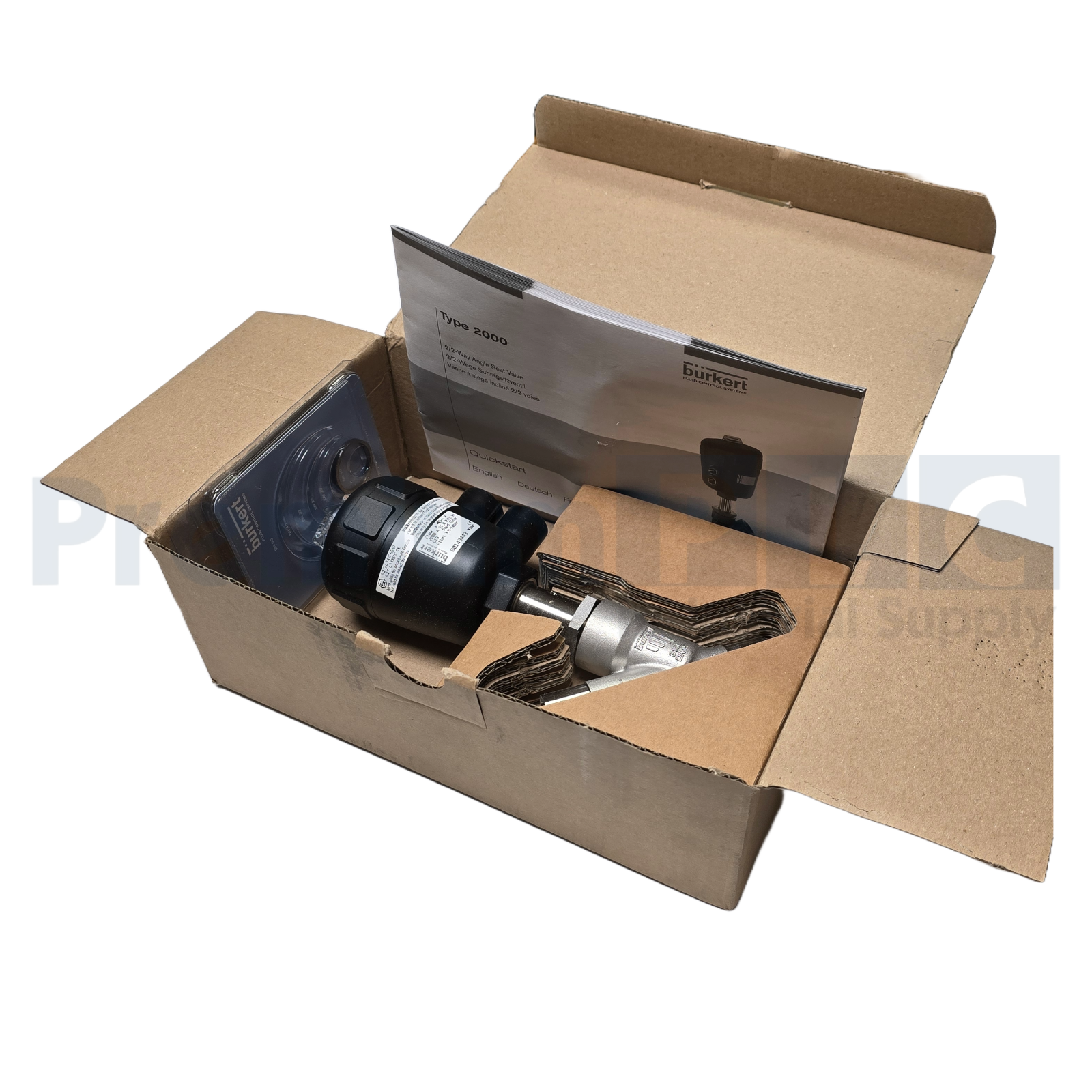 Used BURKERT 00143443 / 143443 TYPE 2000 2/2-WAY PISTON OPERATED ANGLE SEAT VALVE NEW