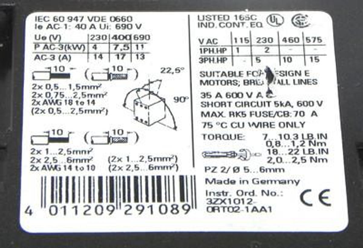 Used SIEMENS 3RT1025-1B CONTACTOR WITH 3RH1921-1FA40 CONTACT BLOCK