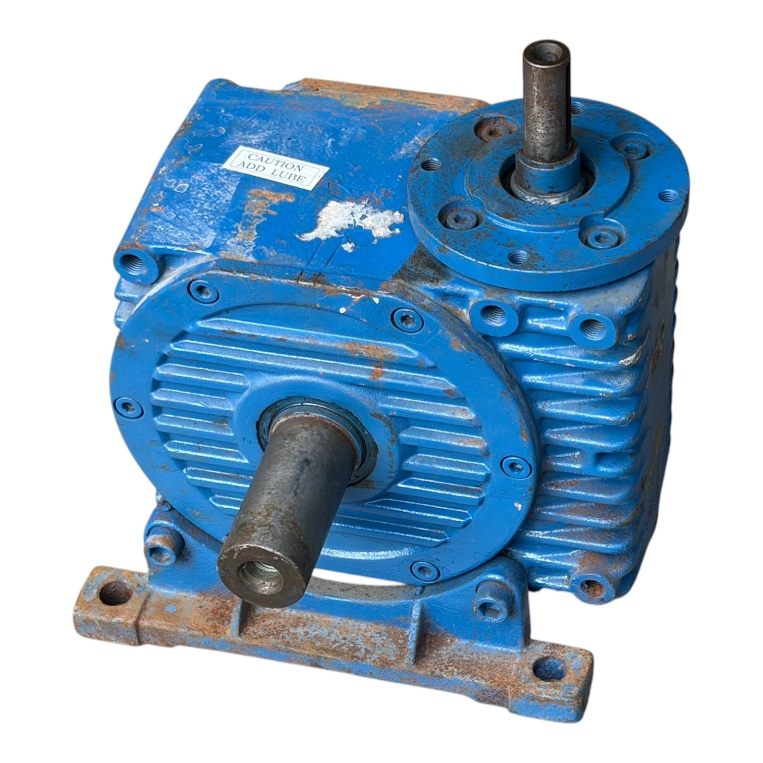 Used Industrial Blue Right Angle Worm Gear Speed Reducer Keyed Shaft Gearbox