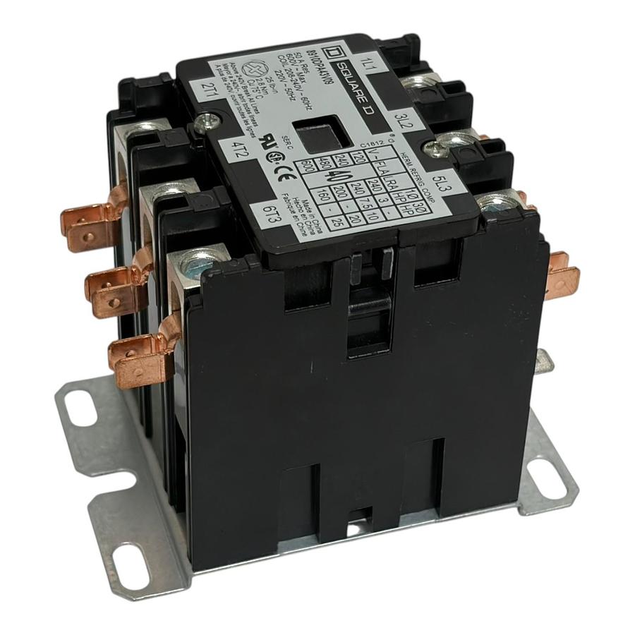 Used Square D 8910DPA43V09 Definite Purpose Contactor 3 Pole 40A FLA 50A Res 240V