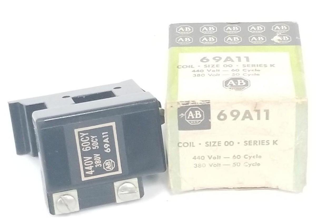 Used NIB ALLEN BRADLEY 69A11 COIL SIZE 00 SER. K, 440V-60 CYCLE, 380V-50 CYCLE