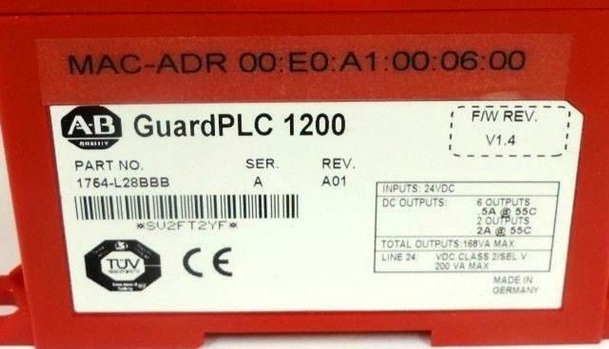 Used ALLEN BRADLEY 1754-L28BBB GUARDPLC 1200 1754L28BBB SER. A REV. A01 F/W REV V1.4