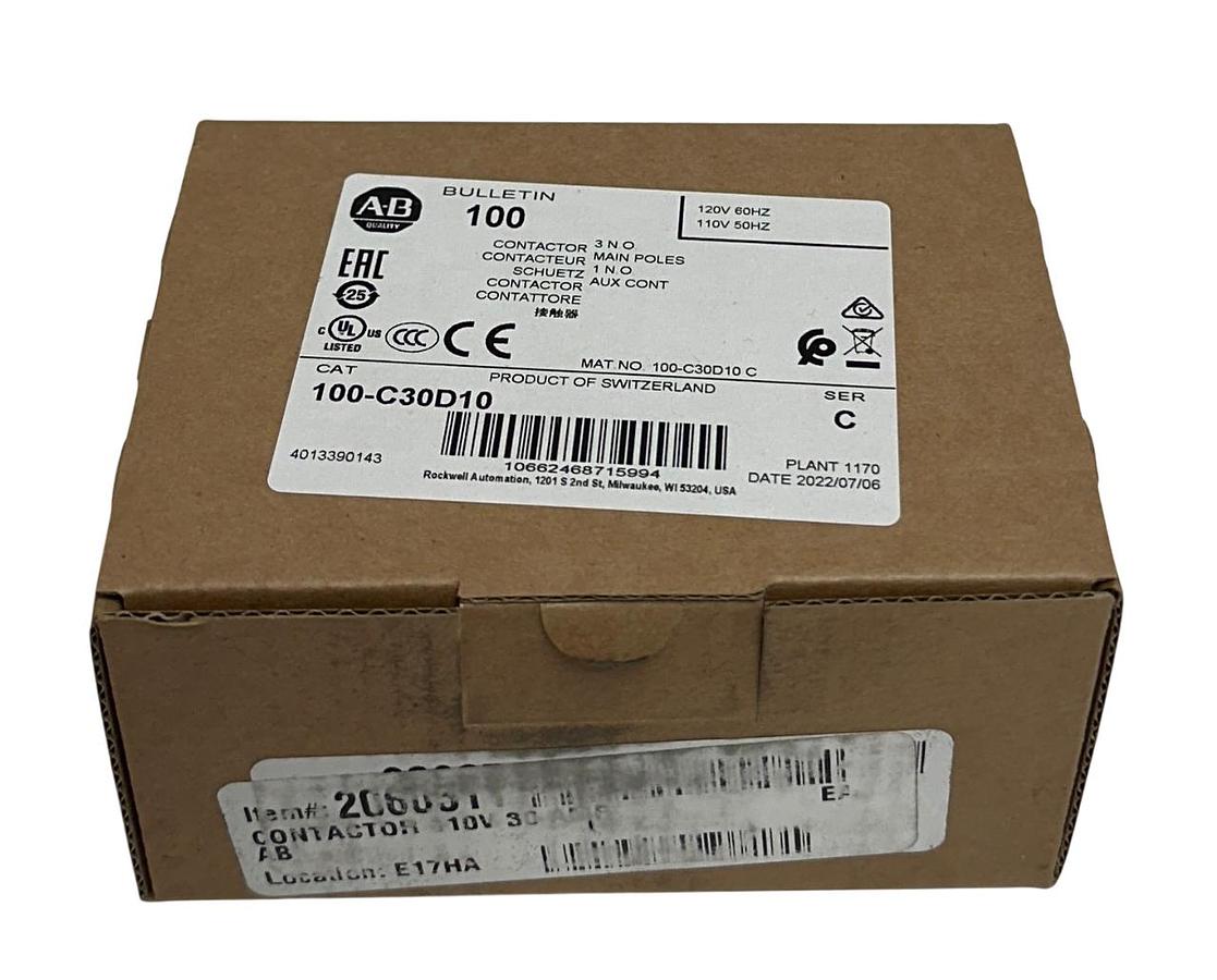 Used ALLEN BRADLEY 100-C30D10 /C BULLETIN 100 CONTACTOR 3-POLE 110/120V 50/60Hz NSMP