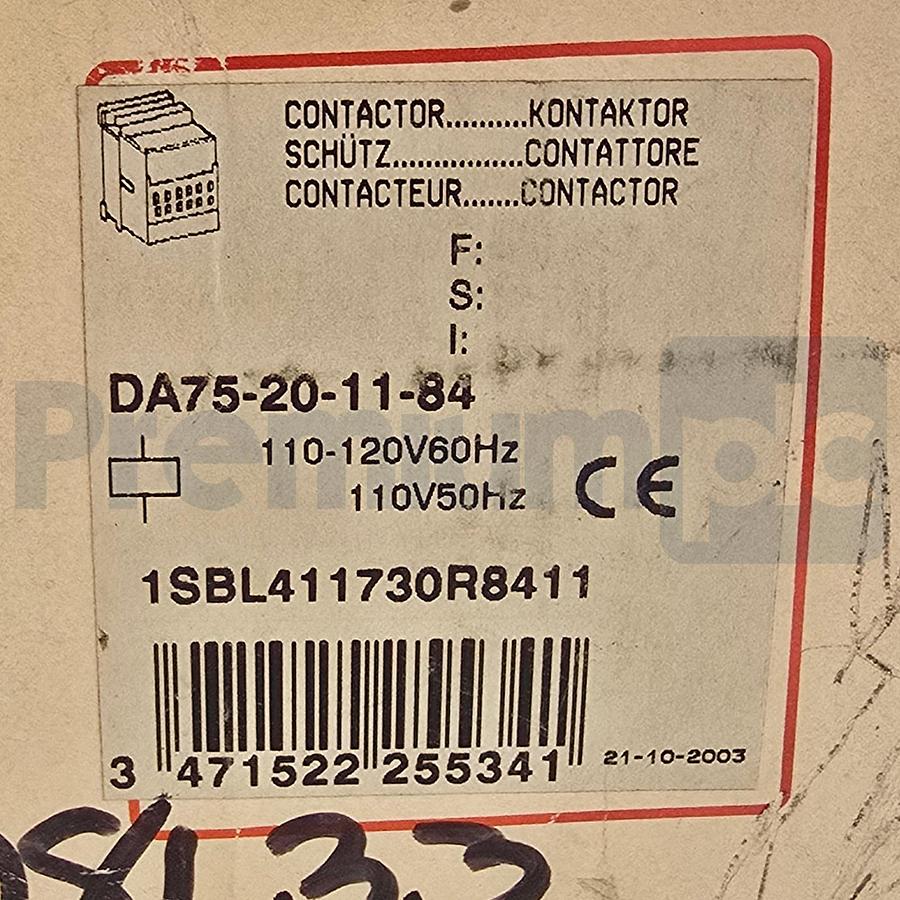 Used ABB DA75-20-11-84 | 1SBL411730R8411 Contactor 110-120V/60Hz 110V/50Hz Coil NSMP